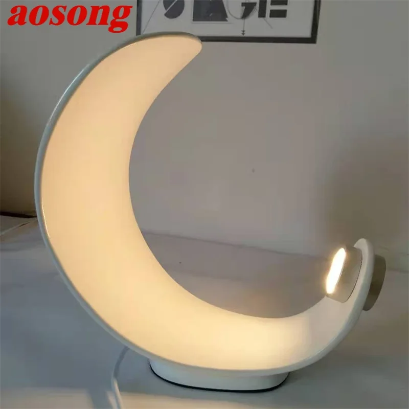 

AOSONG Modern Table Lamp Simple Creative Moon Boat LED Room Decoration Study Bedroom Bedside