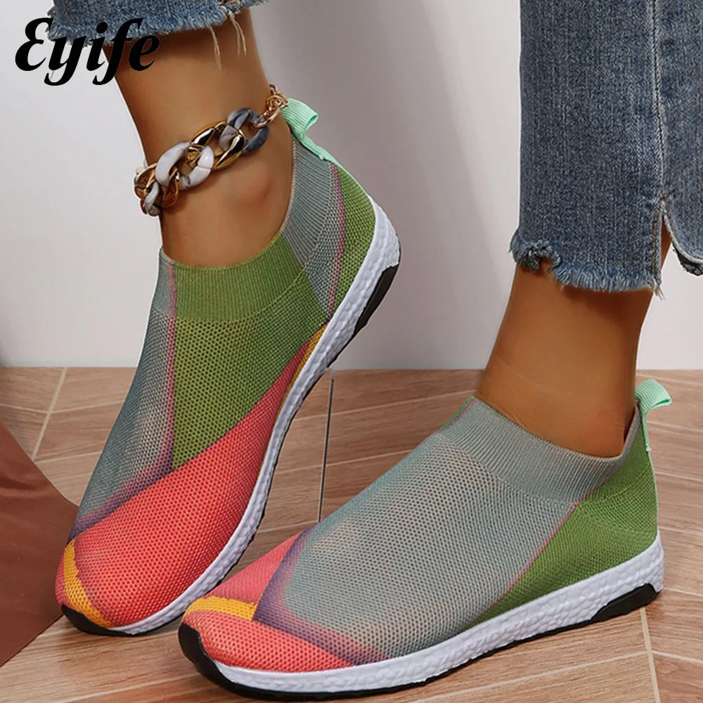 

Women's Breathable Sneakers 2023 Spring New Mix Colors Slip On Ladies Comfy Loafers 35-43 Large-Sized Outdoor Female Sport Flats