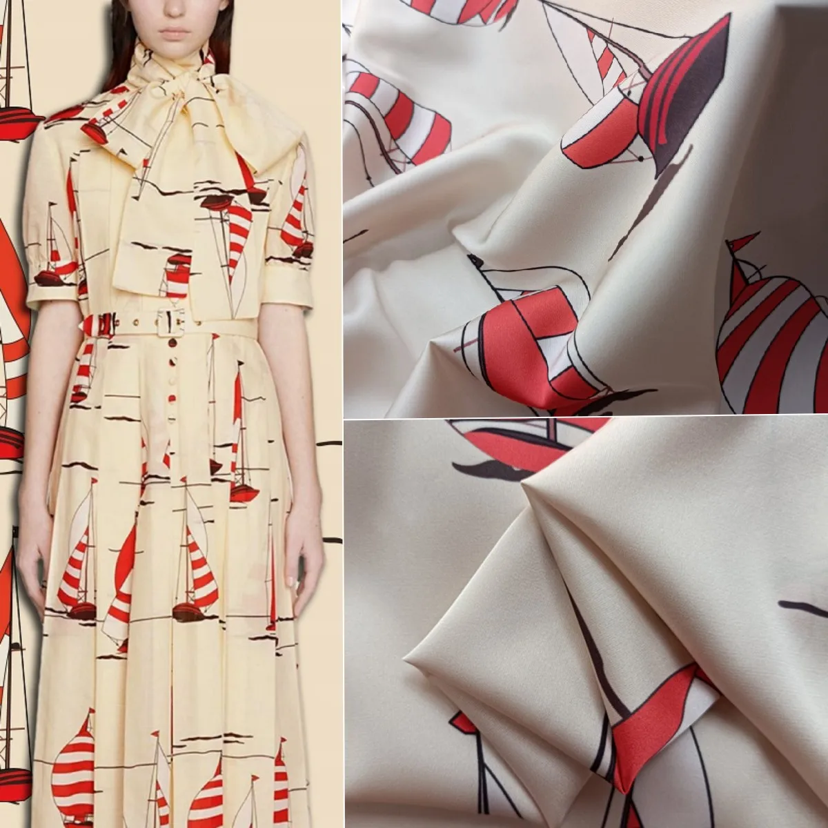 

Polyester dress fabric customization Sailing boat series digital printing sewing pillowcase needlework handmade DIY materials