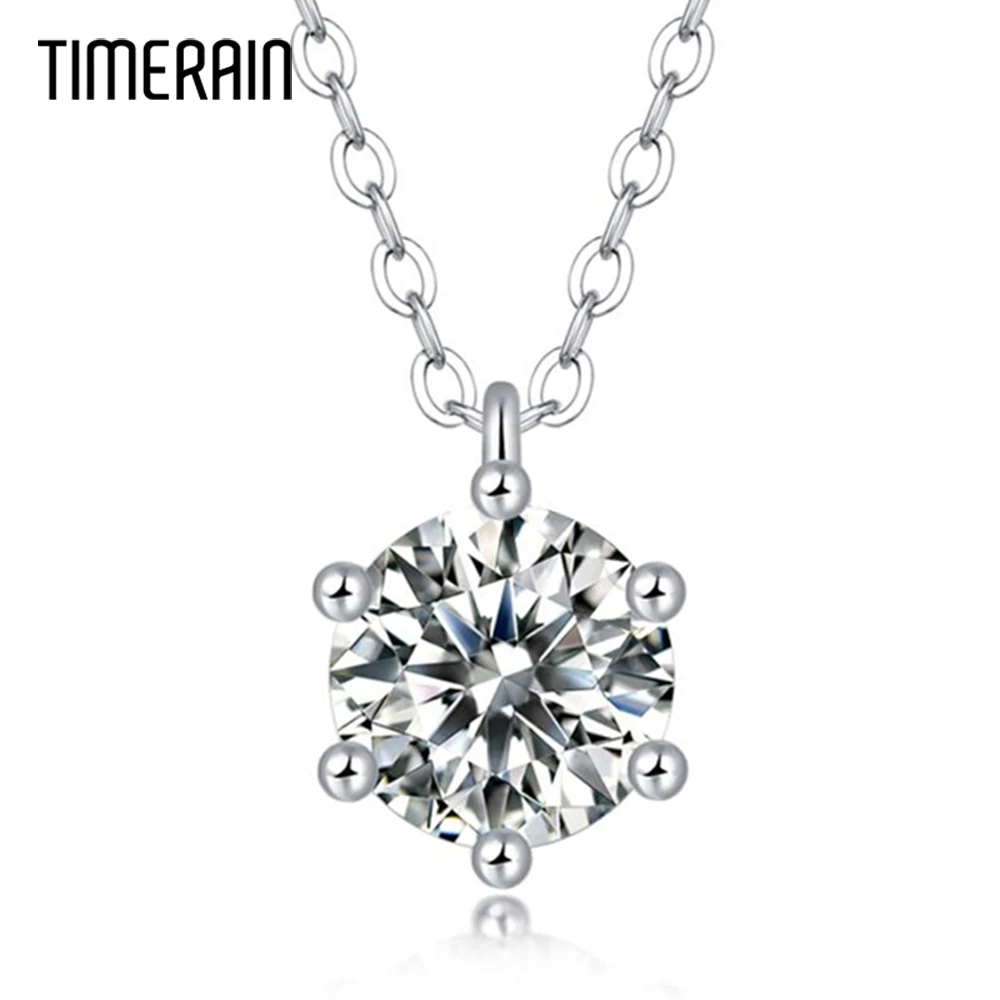 

Timerain 6.5mm 1CT Moissanite Diamond Necklace for Woman Pendant 925 Silver Wedding Bridal Fine Jewelry Gifts Wholesale