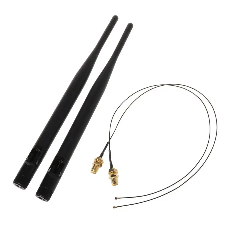 

2x 6dBi M.2 IPEX MHF4 U.fl Cable to RP-SMA Wifi Antenna Signal Cable Set for intel AC 9260 9560 8265 8260 7265 7260 NGFF
