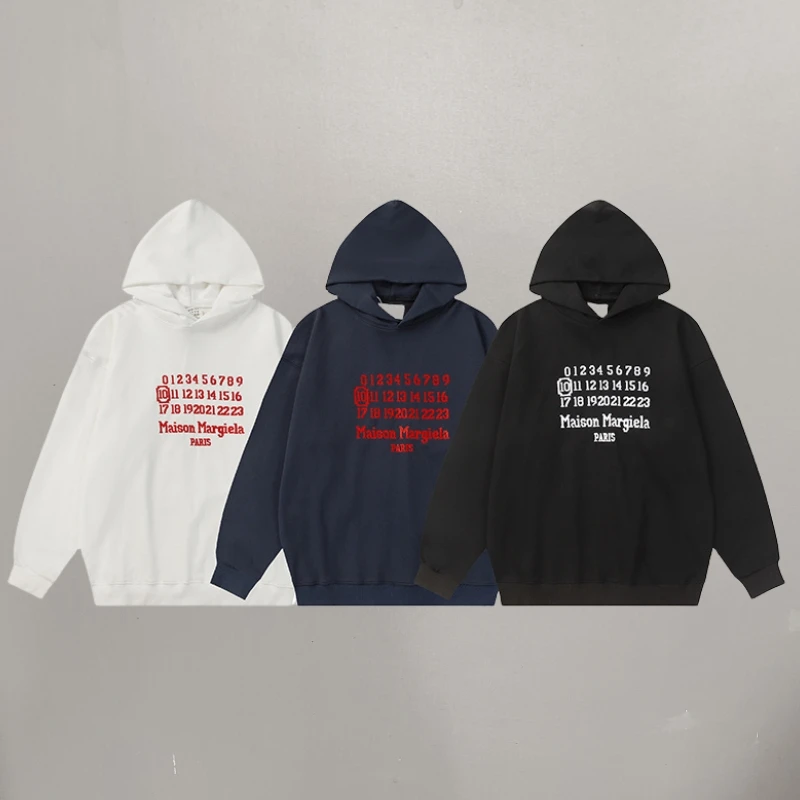 

New Margiela MM6 Hoodie Women's Clothing Calendar Alphabet Embroidered Cotton Men's Hoodie Top Sweatshirt Coat