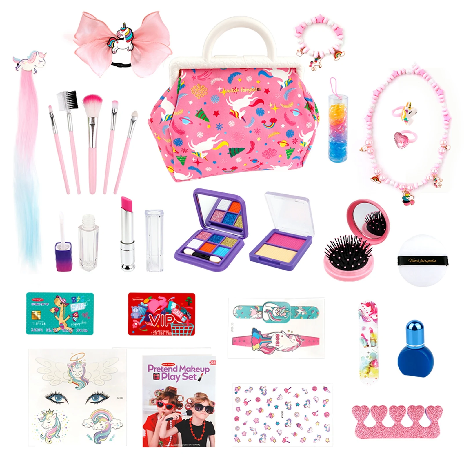 

Pretend Makeup Playset 28Pcs Kids Makeup Kit For Girl Pretend Makeup Set Girls Toys Age 3-8 Fashion Cosmetic Bag Holiaday