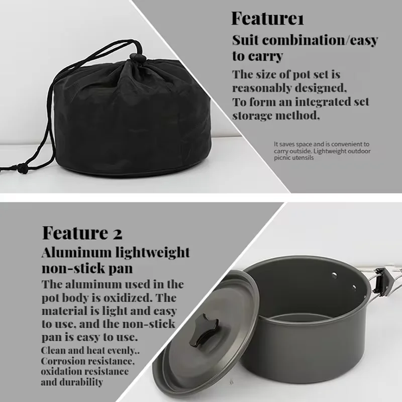 Портативный Кемпинговый Cookset Алюминиевый Уличный Набор Посуды С Сковородой