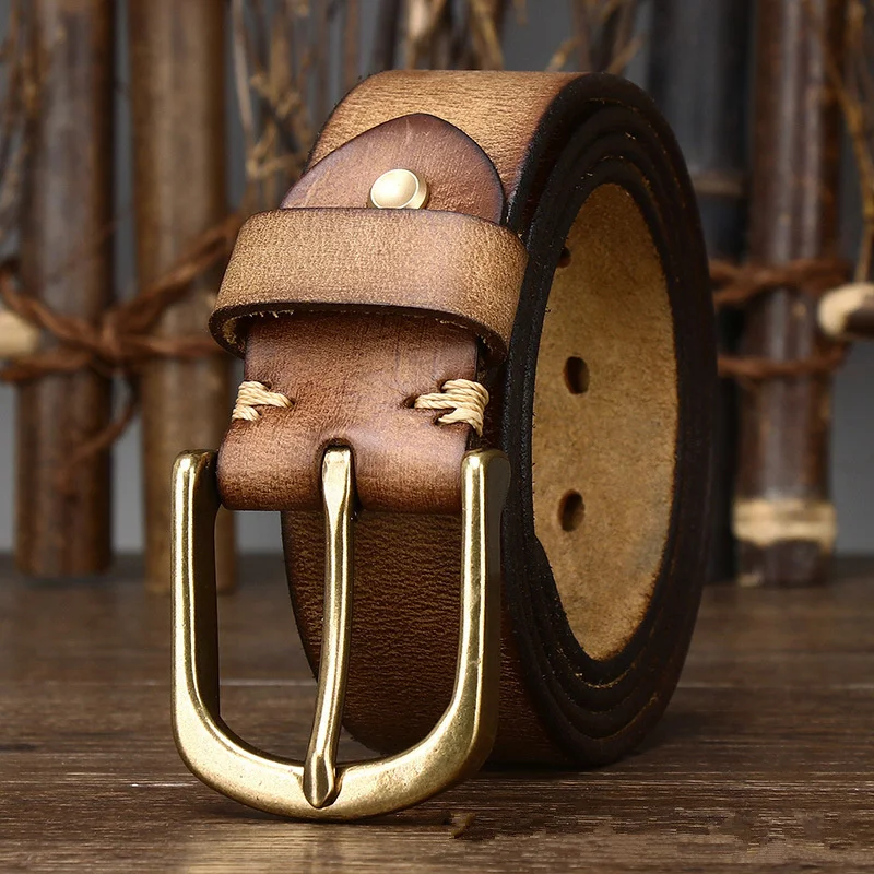 Vintage Retro Brass Pin Buckle Cowhide Belts For Men Luxury Designer Brand Leather Belt 3.8cm Width Jeans Belt With Box G208