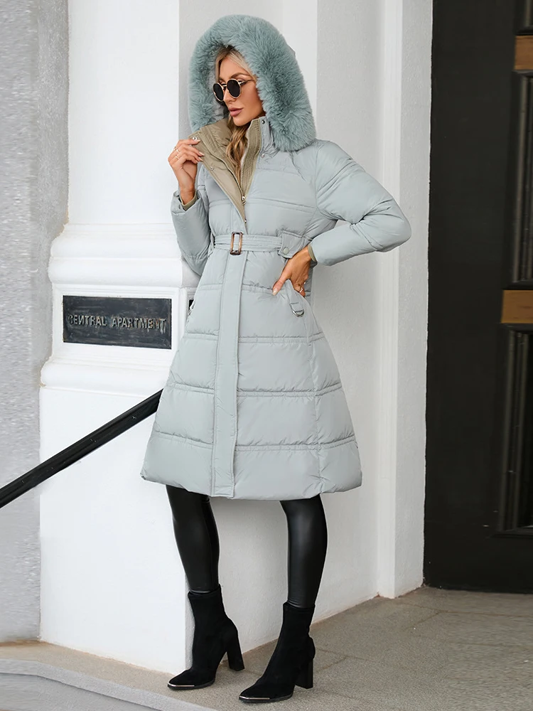 Taruxy Fur Collar Winter Jacket Coats Women Elegant Warm Hooded Puffer Long Jacket Trending Outwear Cotton Thick Parkas Mujer