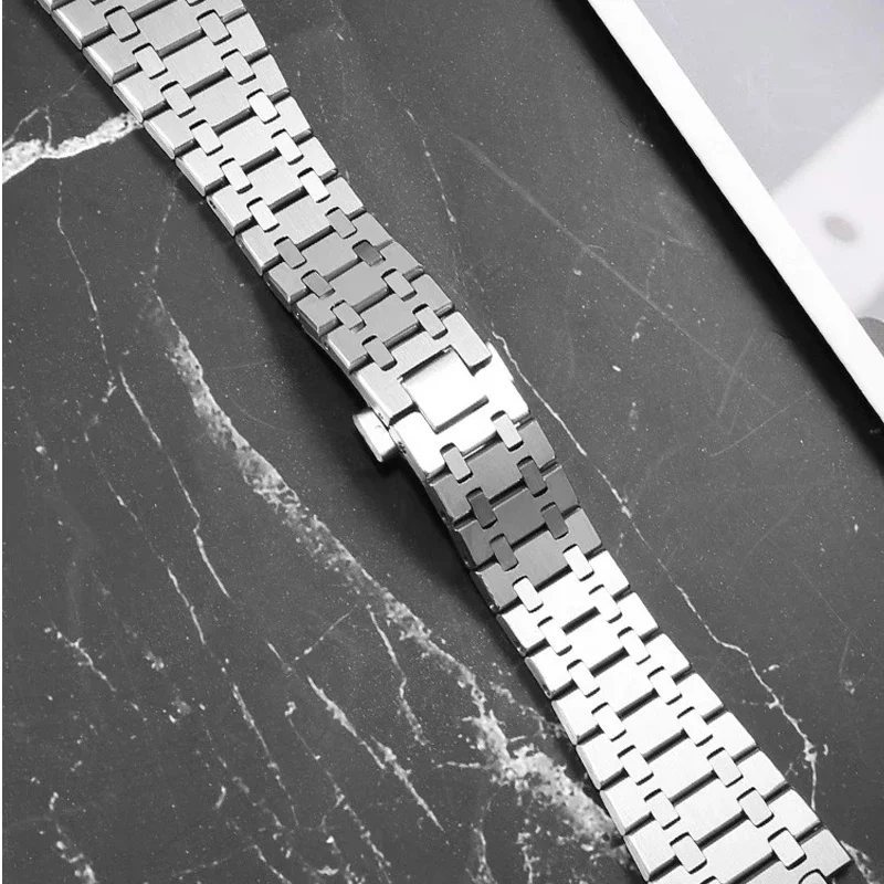 Фото Серебряный браслет из нержавеющей стали 316L для AP 15400 15500 Audemars Piguet Royal Oak, мужской водонепроницаемый ремешок для часов 21 мм 26 мм №4