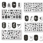 Трафареты для стемпинга ногтей с изображением листьев, цветов, полосок