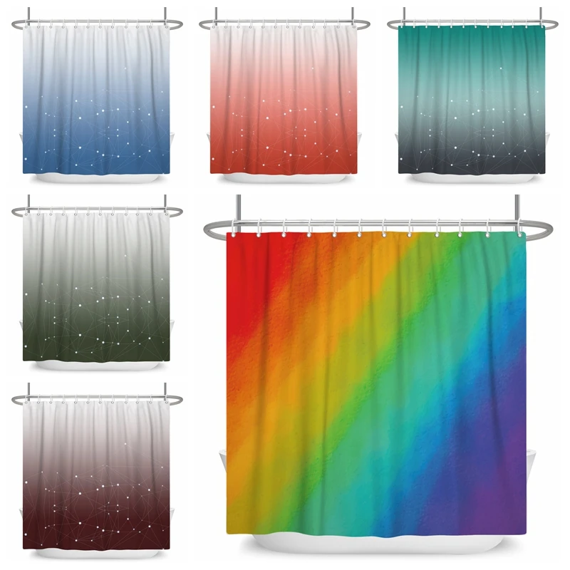 

Fantasy Pure Color Upper Gradient Shower Curtain For Bathroom Decor Nordic Modern Rainbow Splicing Bathtub Screen with Hooks