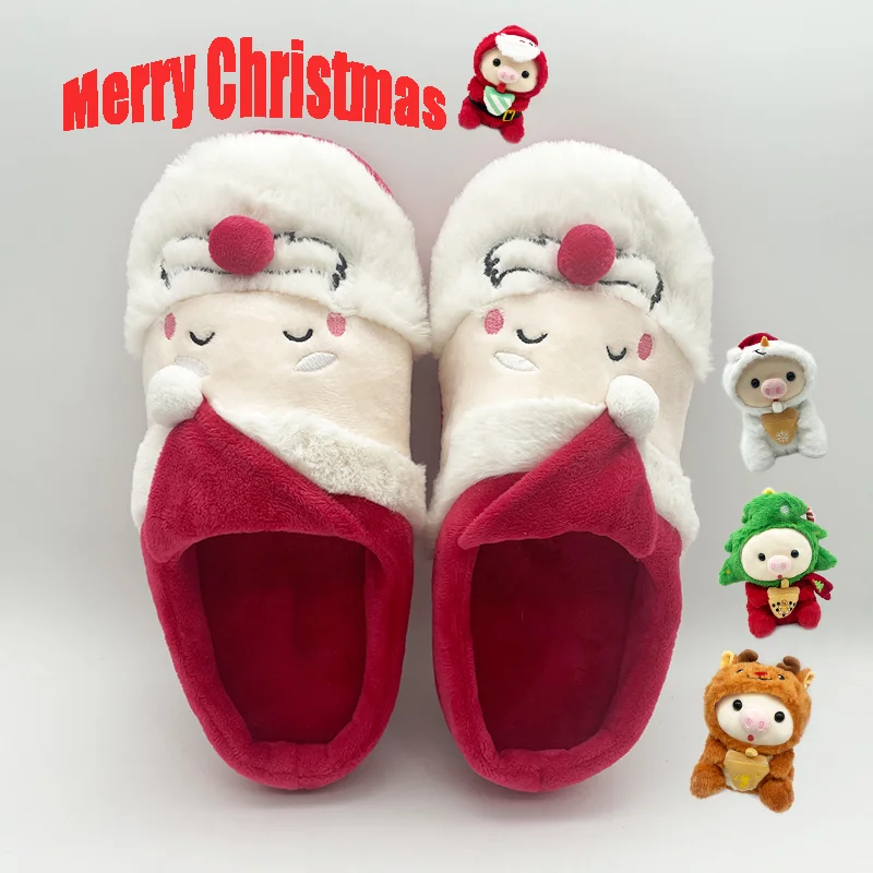 

Highland Cow Christmas Santa Claus Slippers Xmas Warm Shoes Pig Toys Indoor Warm Snowman Cotton Slipper Sandals Men Women Gifts