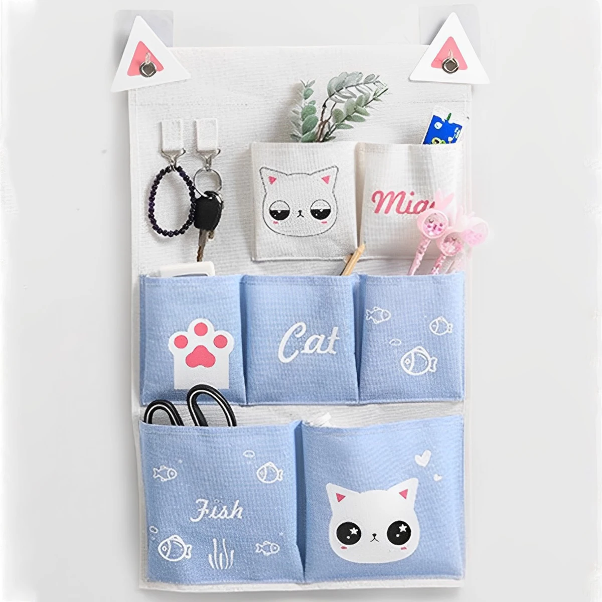 

Настенная сумка для хранения, дверной настенный органайзер с 7 карманами, 2 крючка, мультяшная многофункциональная подвесная сумка для хран...