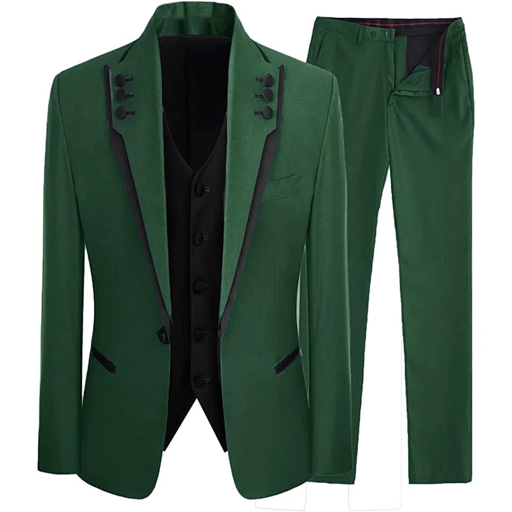 

Men Suits Balzer Terno Single Breasted Green Pants Jacket Black Vest Three Piece Slim Fit Wedding Outfit Costume Steampunk