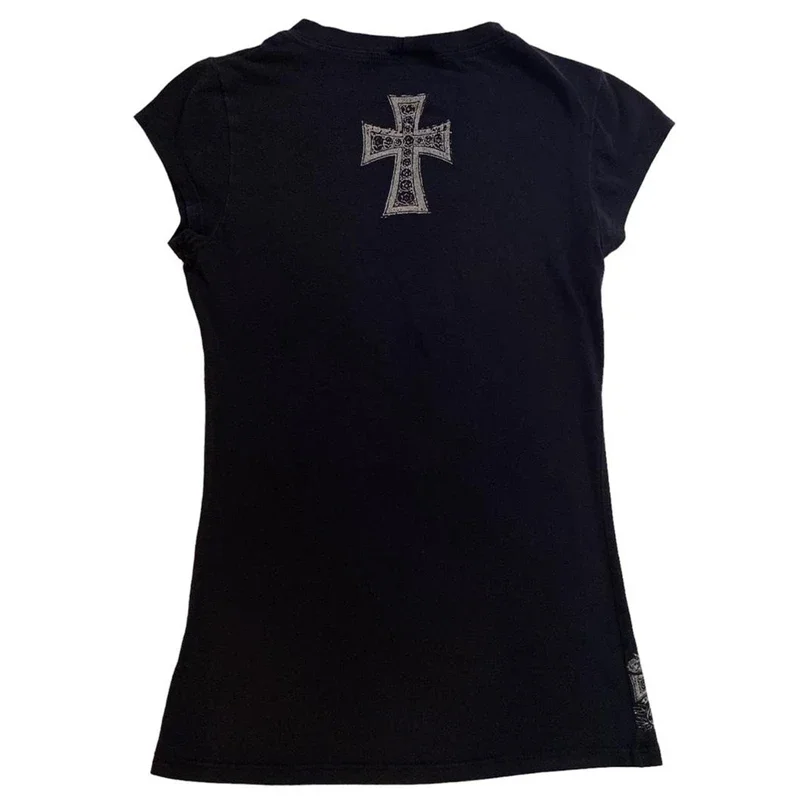 Готические укороченные топы Cyber Grunge Y2K футболки с графикой винтажные рубашки