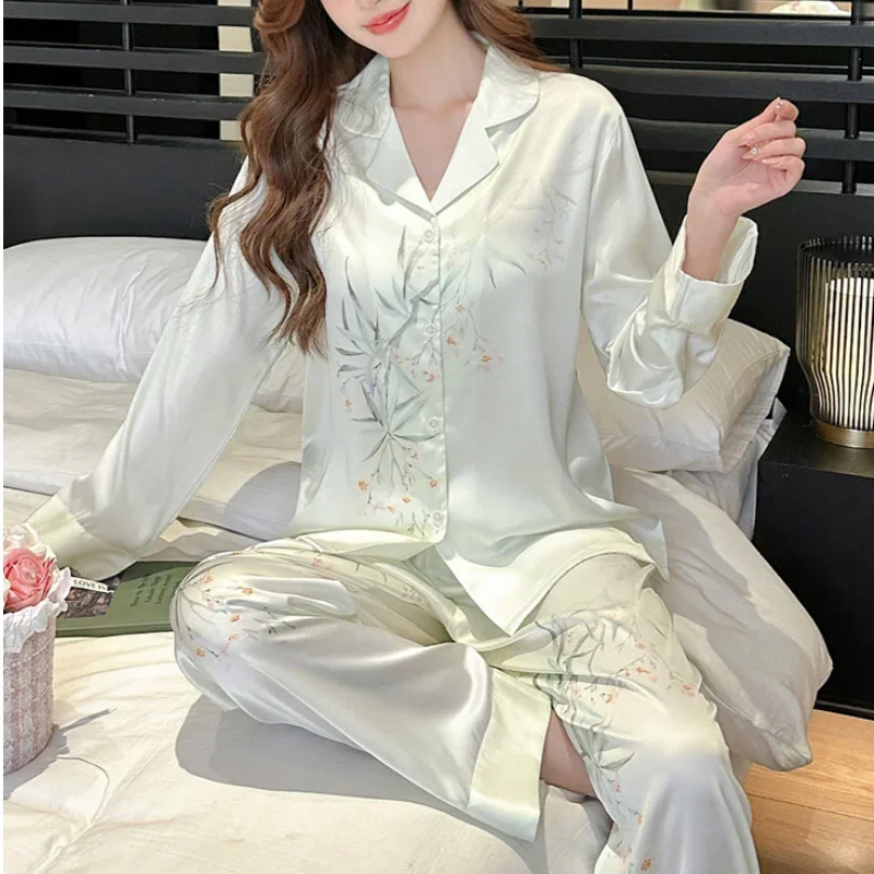 Брючные костюмы с длинными рукавами одежда для сна в китайском стиле женский