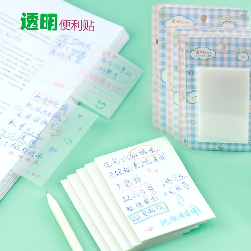 

Ins Waterproof PET 100pcs/pack Transparent Notes Memo Pads Stationery Sticky Note Self-Adhesive Memo Notepad