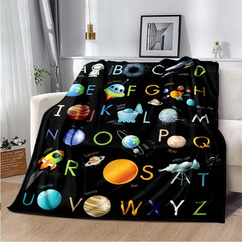 

Solar System Galaxy Space Planet Flannel Throw Blanket Alphabet Number Blanket for Bed Sofa Couch Lightweight Gift Blanket