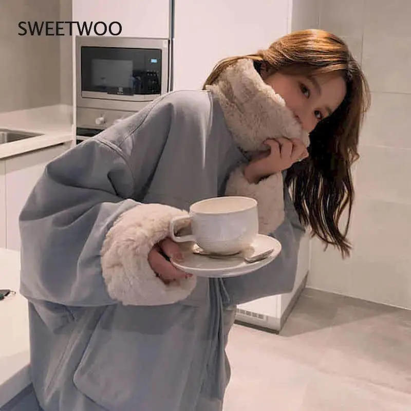 Women Winter Kawaii Fur Collar Coat Lady Parkas Thick Velvet Loose Cute Jacket Female Sweet Thick Warm Outwear Clothing Slim2022