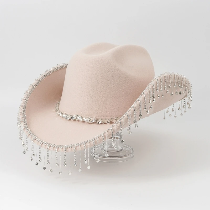 

N58F Cowgirl Hat Flickering Cowboy Hat Tassels for Music Festivals Tassels Cowboy Hat Versatile Knight Hat