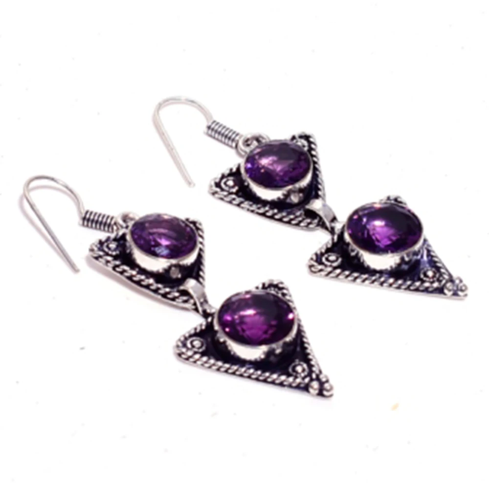 

Amethyst Earring Silvers Overlay over Copper, Hand made Women Jewelry Gift