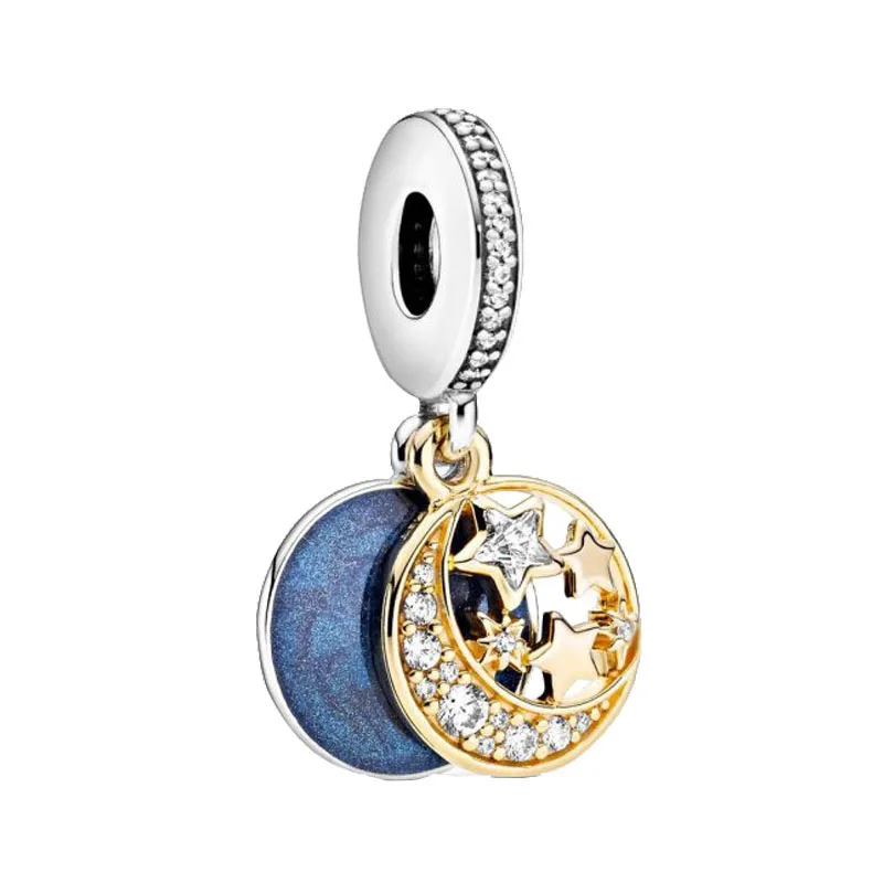 

Limited Inventory 925 Solid Silver Moments Shine Moon and Star Dangle Charm Fit Pandora Original Bracelet Women DIY Jewelry Gift