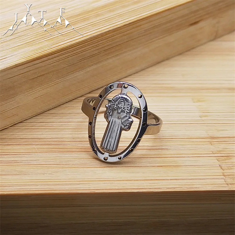 

New Catholic Virgin Mary Stainless Steel Ring Hollow Women Religious Silver Color Lucky Rings Jewelry Gift anillos mujer R311S05