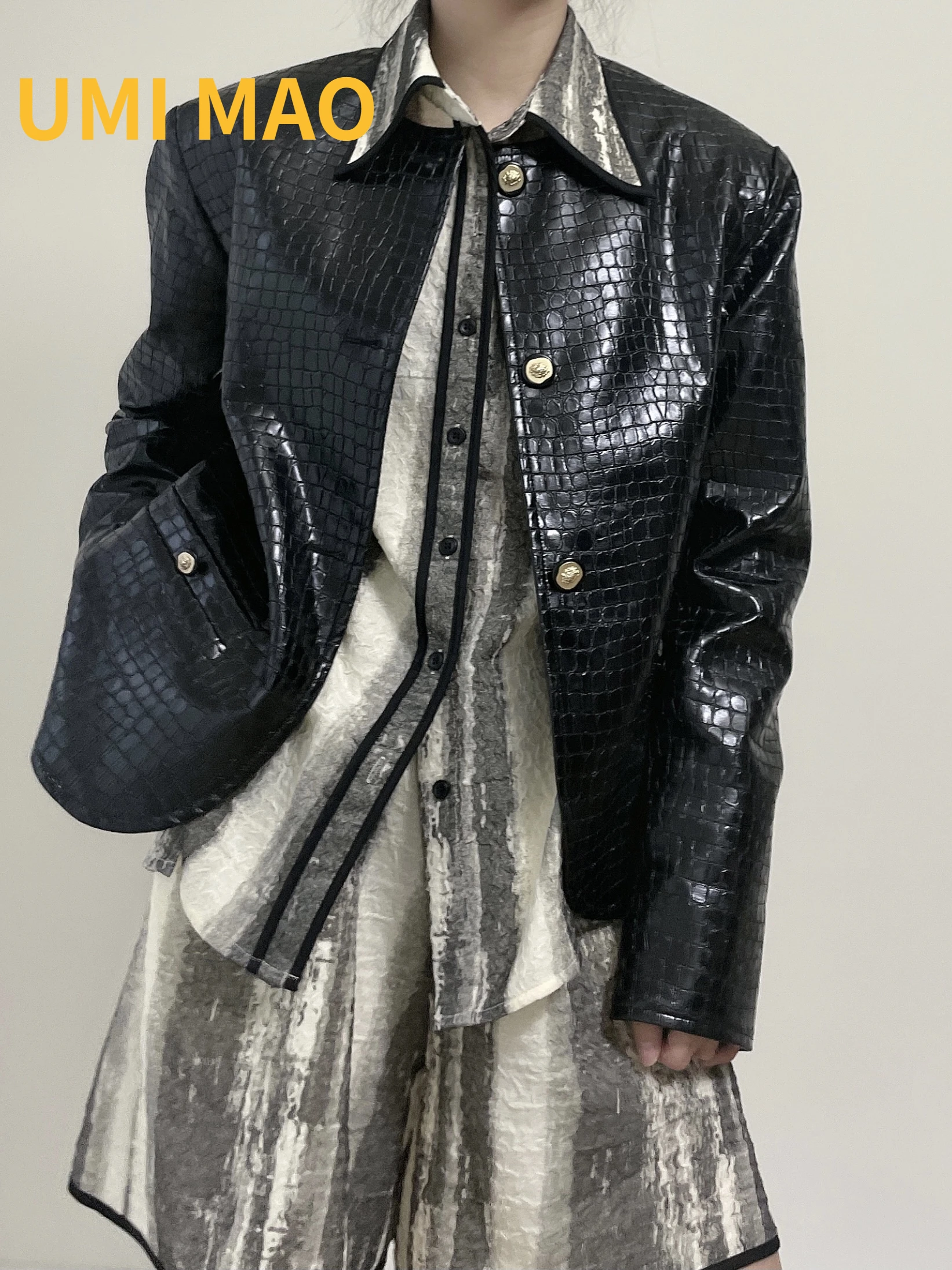 

UMI MAO Yamamoto Dark Autumn Winter Street Casual Loose Texture Pu Leather Jacket Short Temperament Biker Clothes Women Blazer