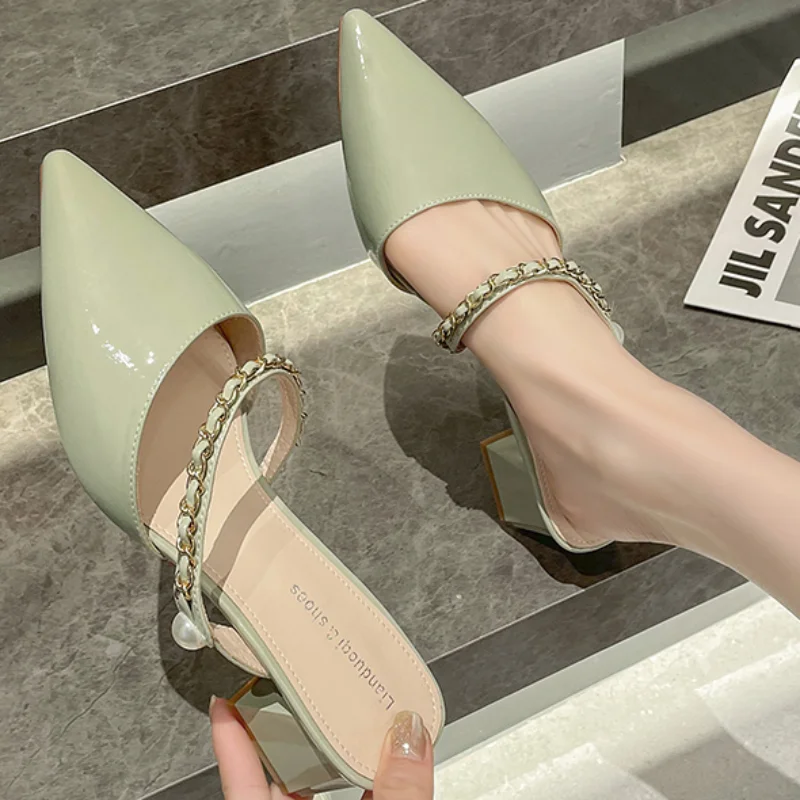 

Остроносые тапочки для женщин, Новинка лета 2023, модная женская обувь, женские сандалии на высоком массивном каблуке, женские Тапочки