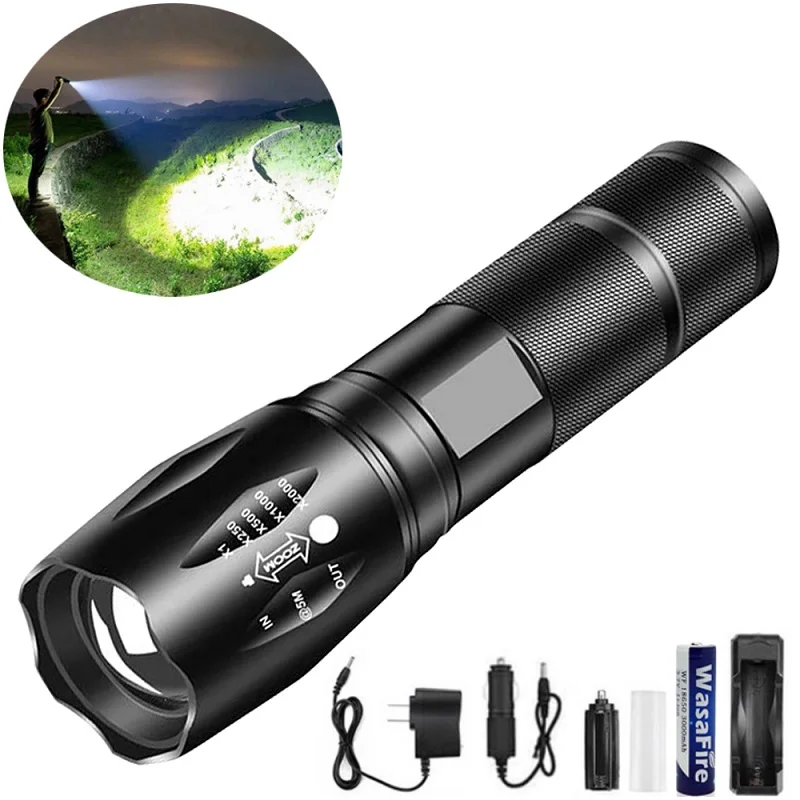 

Portable LED Flashlight Ultra Bright torch T6 Camping Light 5 Switch Mode Waterproof Zoomable Bicycle Light use 18650 Battery