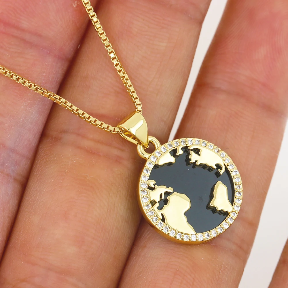 Fashion Design Round Shape Map Pattern Pendant Necklace Christmas Gift Women and Men Jewelry images - 6