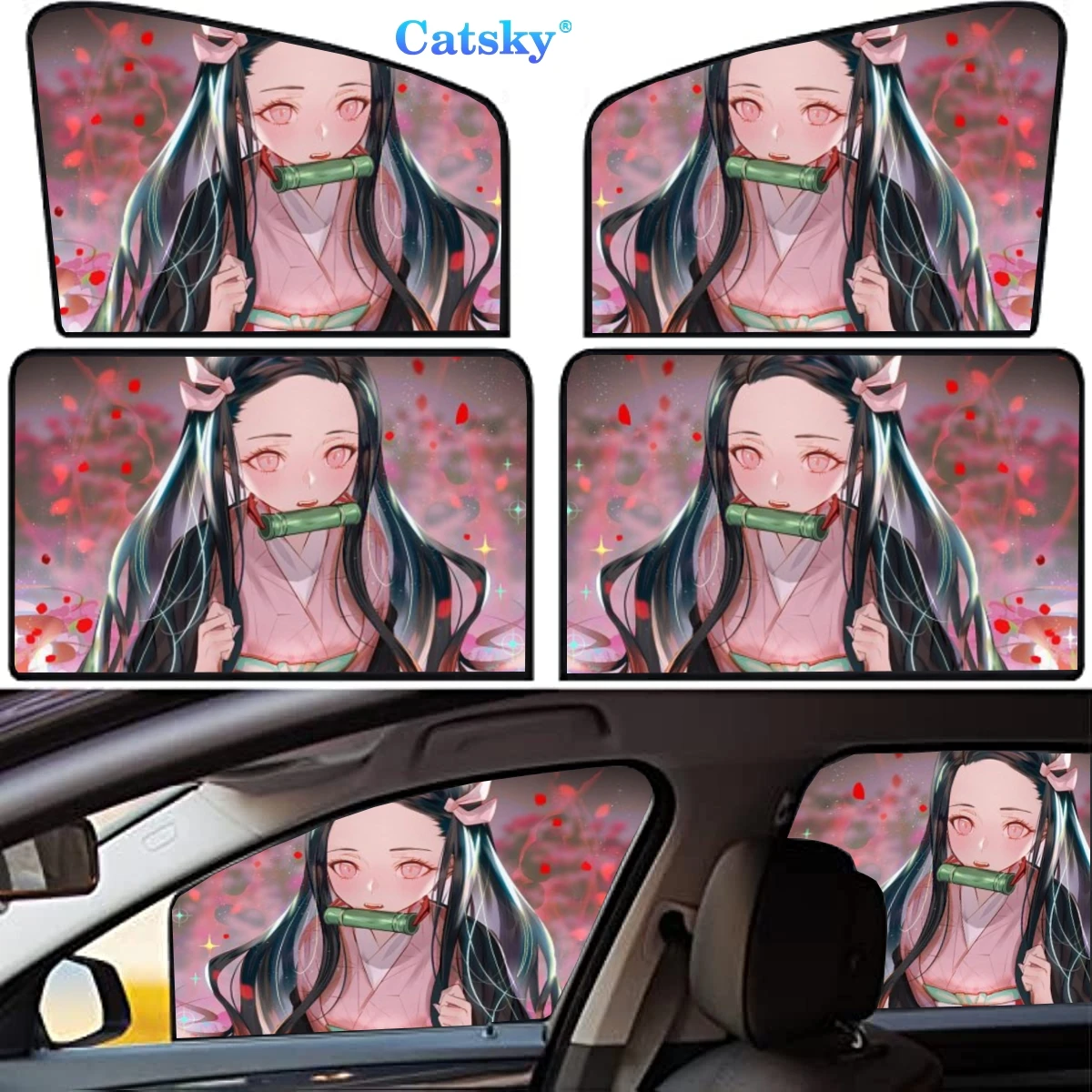 

Demon Slayer Kyojuro Rengoku 4 Pieces Privacy Car Window Sun Shades Magnetic Blackout Car Window Covers Car Curtains