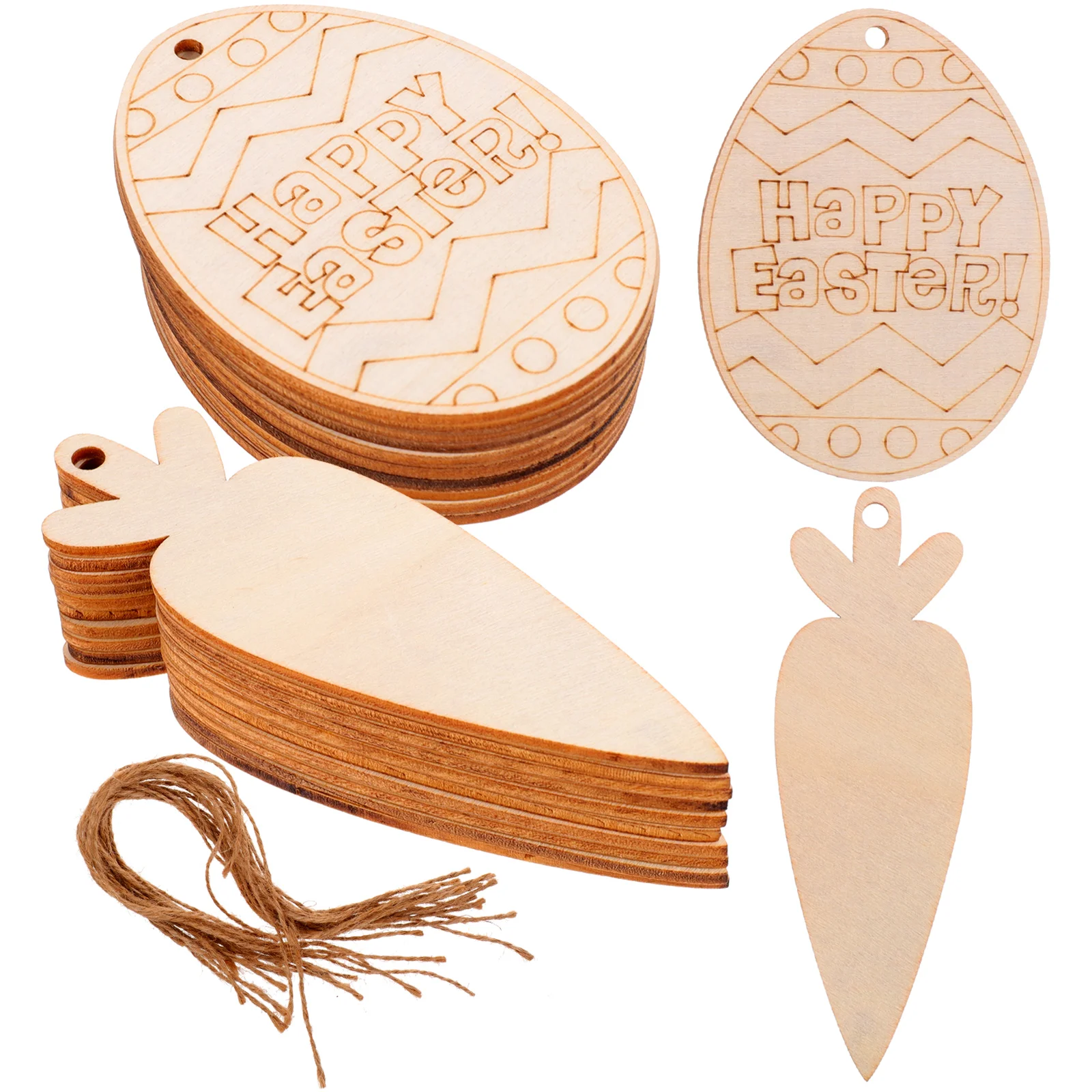 

20Pcs Easter Wood Chips Unfinished Wood Egg Cutouts Carrot Shape Wooden Slices Easter Pendants