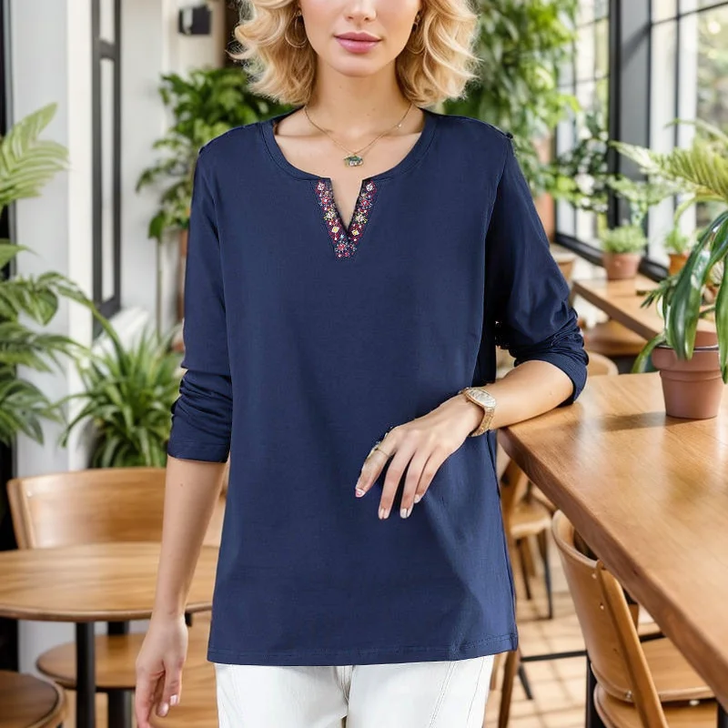 Новинка Весна 2023 модная футболка женская с длинным рукавом и V-образным вырезом в