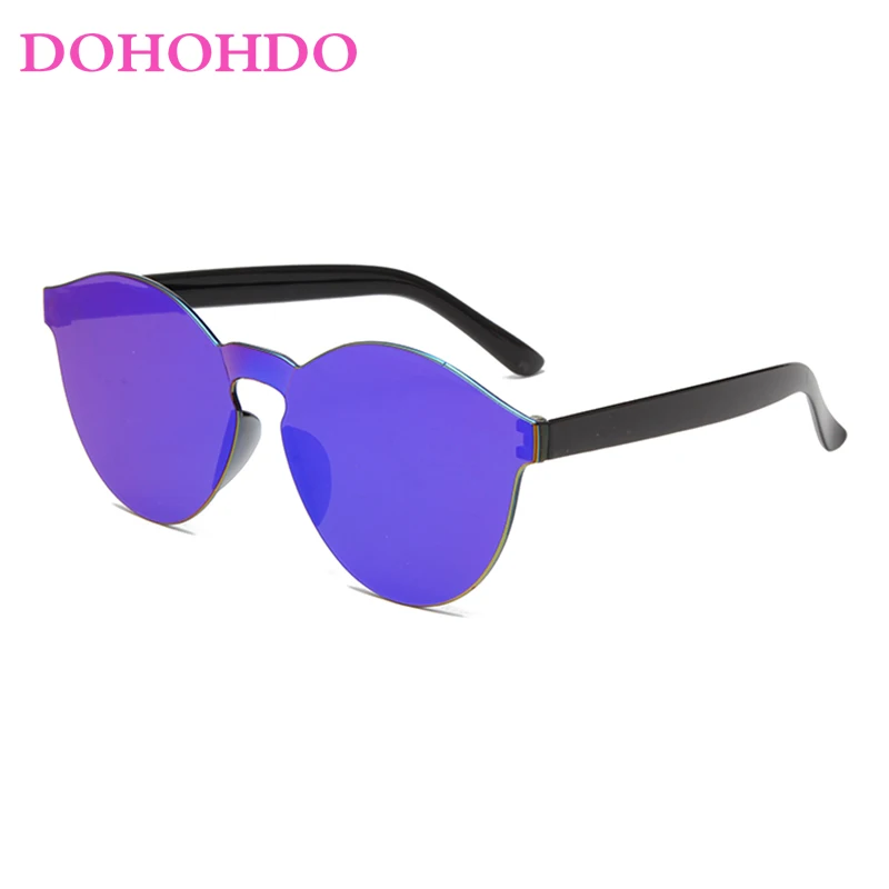 

DOHOHDO Women Brand Designer Round Sunglasses Summer Transparent Shades Blue Sun Glasses Cool Color UV400 Oculos De Sol Gafas