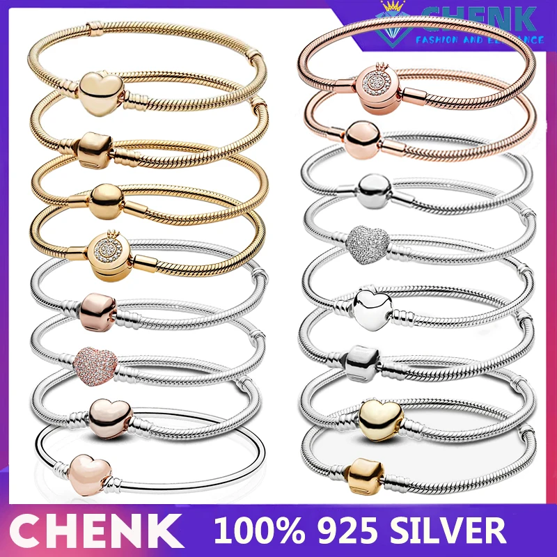 

Bracelet 3 100% 925 Sterling Silver Snake Bracelet With Original Logo Jewelry Fit Charm Gold Non-Fading Process Fine Bracelet