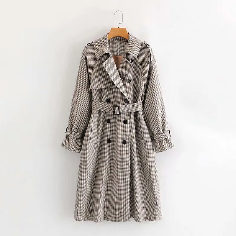 

Autumn High-Grade Trench Coat For Women Retro British Temperament Loose Double-Breasted Fashion Overknee Plaid Coat Women Z65