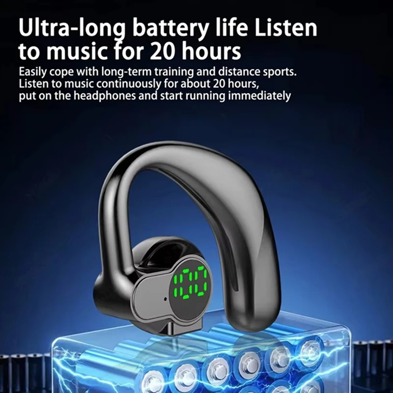 Фото Беспроводные наушники Bluetooth 5.4, длительный срок службы батареи, цифровой дисплей с одним ухом, спортивные наушники для сна и музыки, длительный срок службы №2