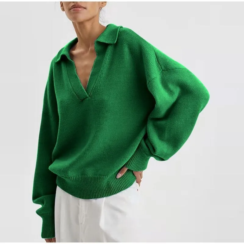 

Autumn and Winter 2022 New Women's Knitted Collar Pullover Green Sweater
