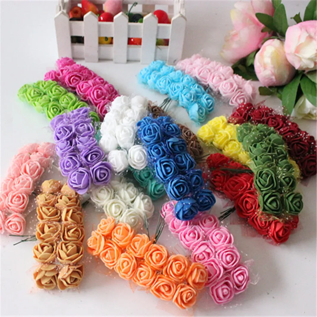 

144 Pcs 12bouque PE Multicolor Fake Foam Rose Artificial Flowers Cheap Christmas Wreath Decor for Home Wedding Diy New Year Gift