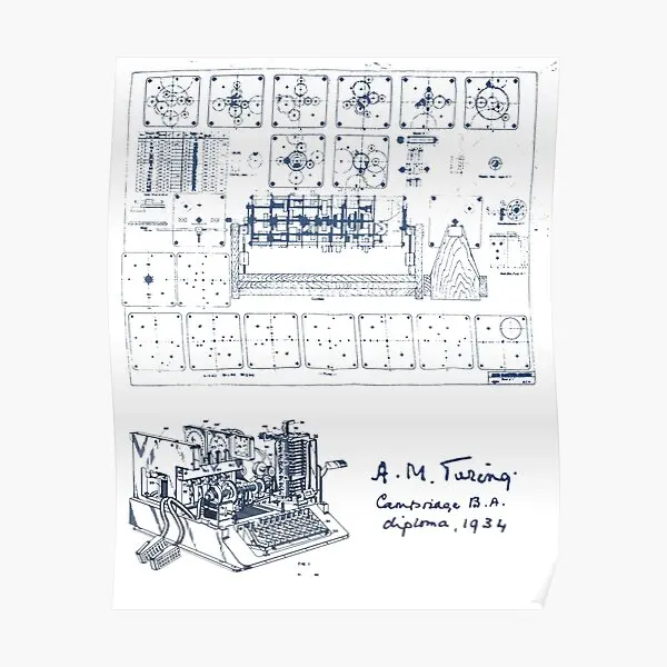 

Alan Turing Machine Blueprint Poster Decor Home Print Painting Decoration Vintage Modern Funny Room Wall Picture Mural No Frame