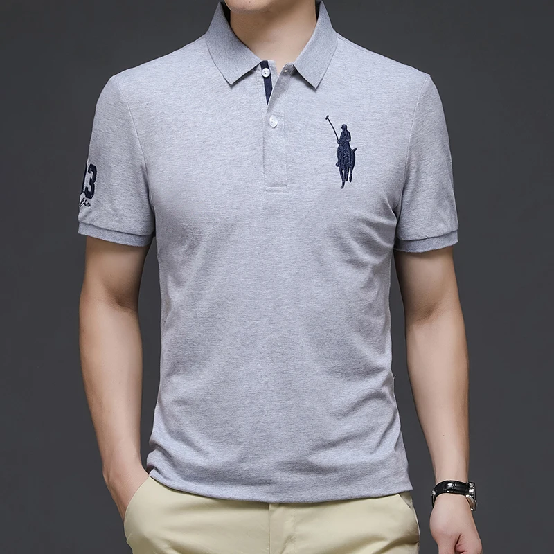 

2022 Summer New Luxury Men's Cotton Business Lapel Short Sleeve Polo Shirt Fashion Embroidered Casual Top Slim Fit Polo Men