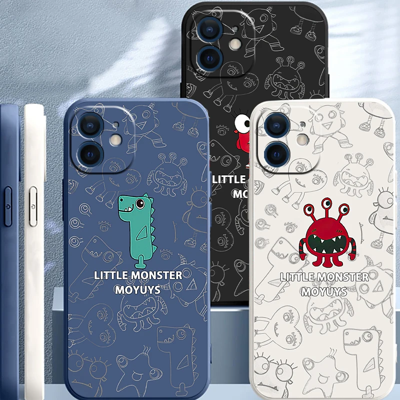 

Liquid Silicone Cases For iPhone 12 11 13 Mini Pro 6 6s 8 7 Plus SE 2020 XR X XS Max Cute Monster Phone Protective Funda Coque