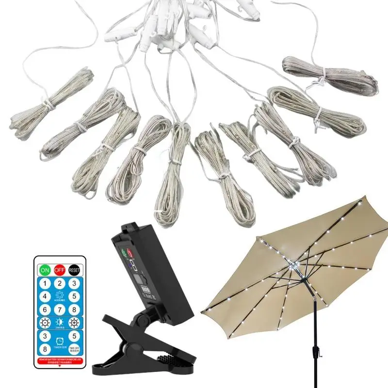 

Solar Umbrella Lights Outdoor Waterproof Solar Patio String Light Cordless Parasol String Lights With Clip For Beach Deck Garden