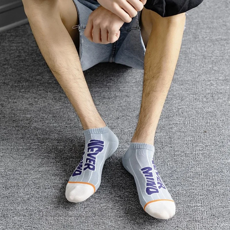 5 Pairs Men Casual Ankle Socks Summer Breathable Low Cut Invisible Boat Socks Male Street Fashions Sports Preppy Style Socks Set