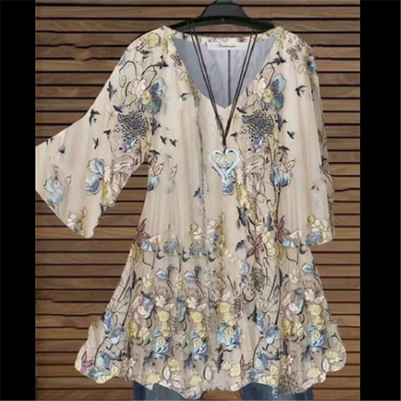 

Женские богемные платья с расклешенными рукавами 3/4, облегающее платье с принтом и V-образным вырезом, летние элегантные женские платья 2022