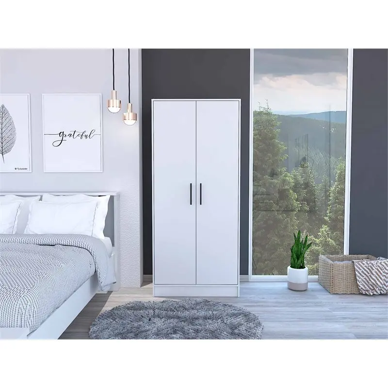 

2-Door Wood Armoire with 1-Cabinet & One Hidden Drawer in White