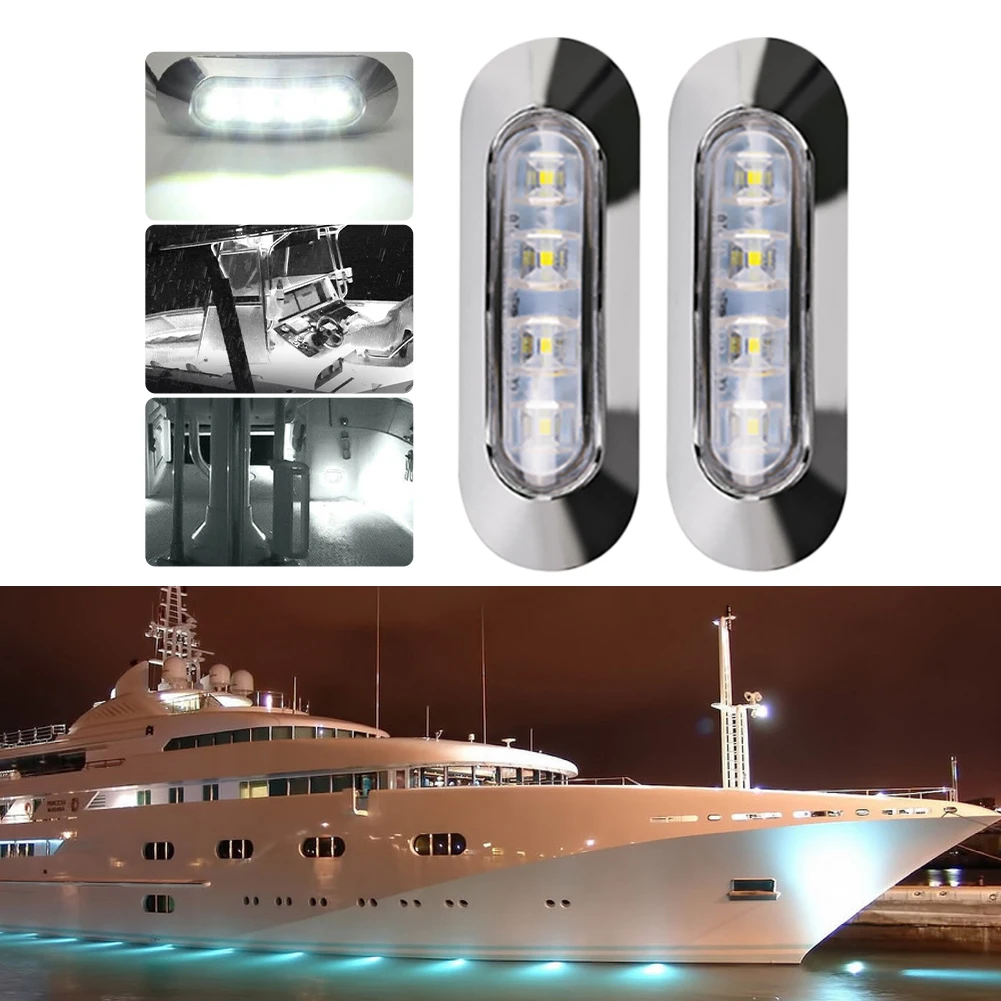 

2PCS LED Marine Boat Courtesy Light 12-30V 6LED Waterproof Boat Interior Transom Light Side Marker White Light Yacht Accessory