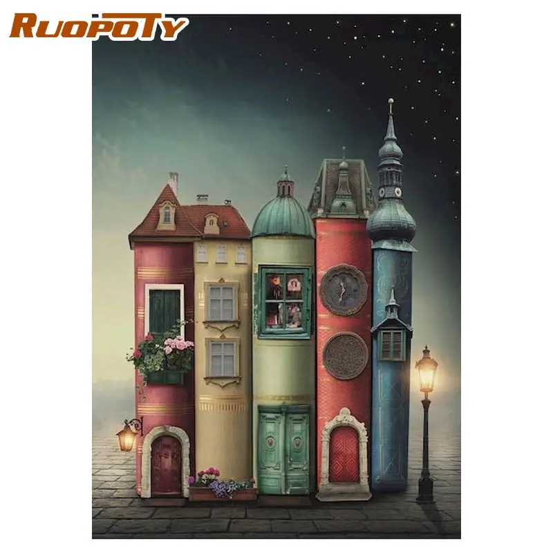 

RUOPOTY Coloring By Number House Kits Painting By Number Scenery DIY Frame Modern Drawing On Canvas HandPainted Art Gift
