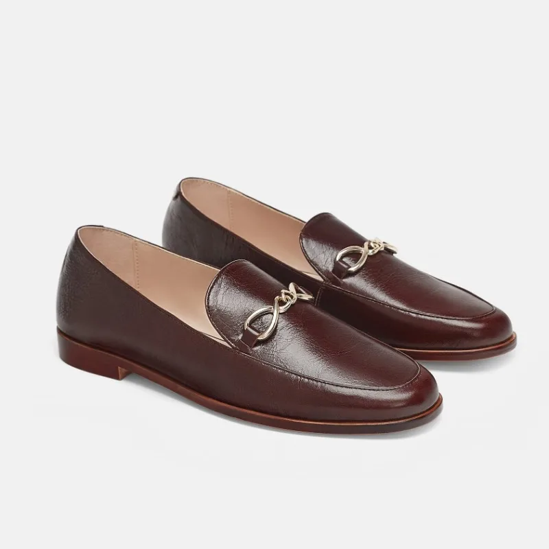 

Round Toe Matal Buckle Women Shoes Loafers Microfiber High Heels Fashion Casual Pumps 2023 Autumn All Match Chaussure Femme