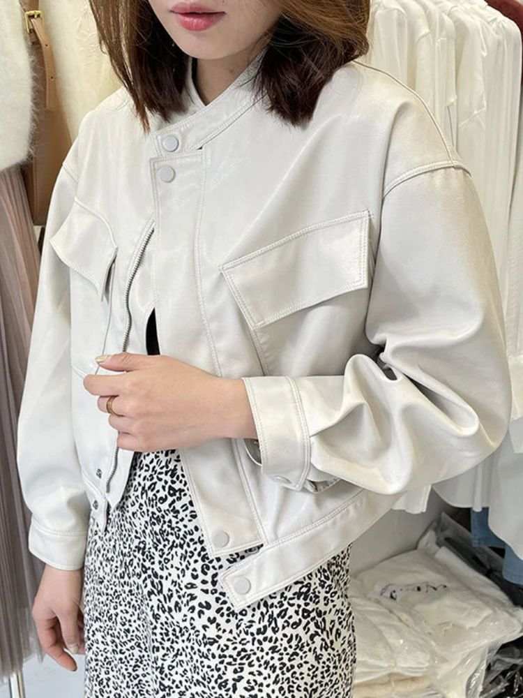 Black Biker Zipper Leather Jacket Women High Street Korean Fashion Outerwear Chic Tops Female Casual Loose Moto Coat Autumn 2022