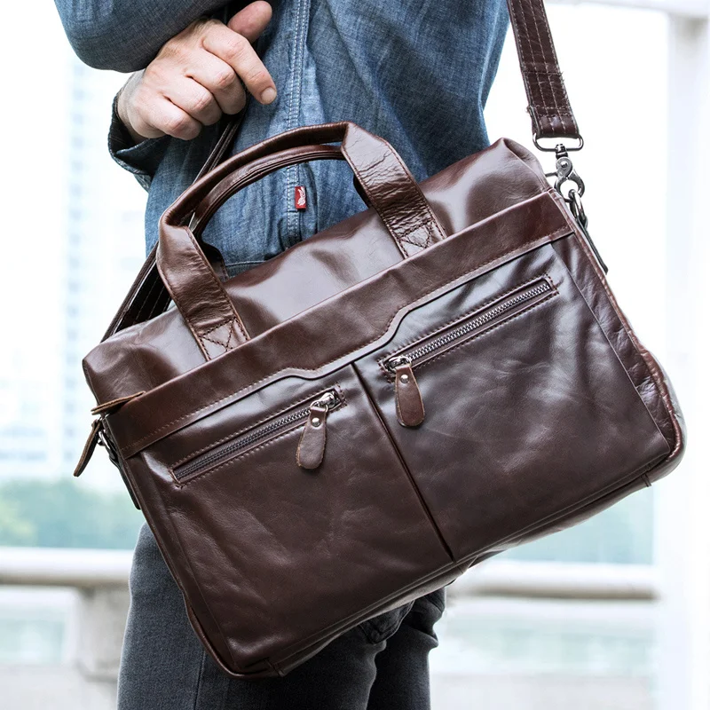 

Men's Bags Genuine Leather Briefcase for Men 14 Laptop Bag Men Leather Bags for Document Messenger Bag Men Business Briefcase